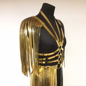 Gold Hologram Fringe Goddess Shoulders and Skirt